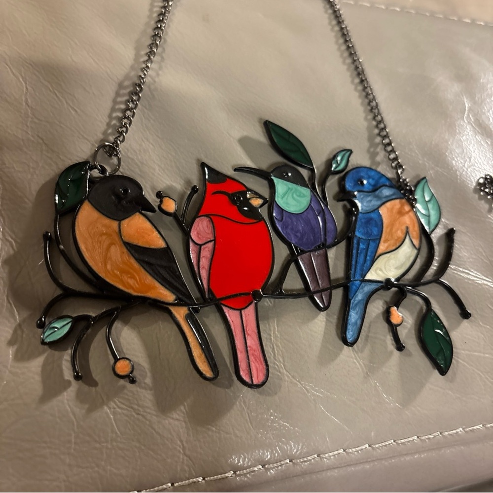 Tiffany Style Decorative Multicolor Stained Glass Bird on a Wire